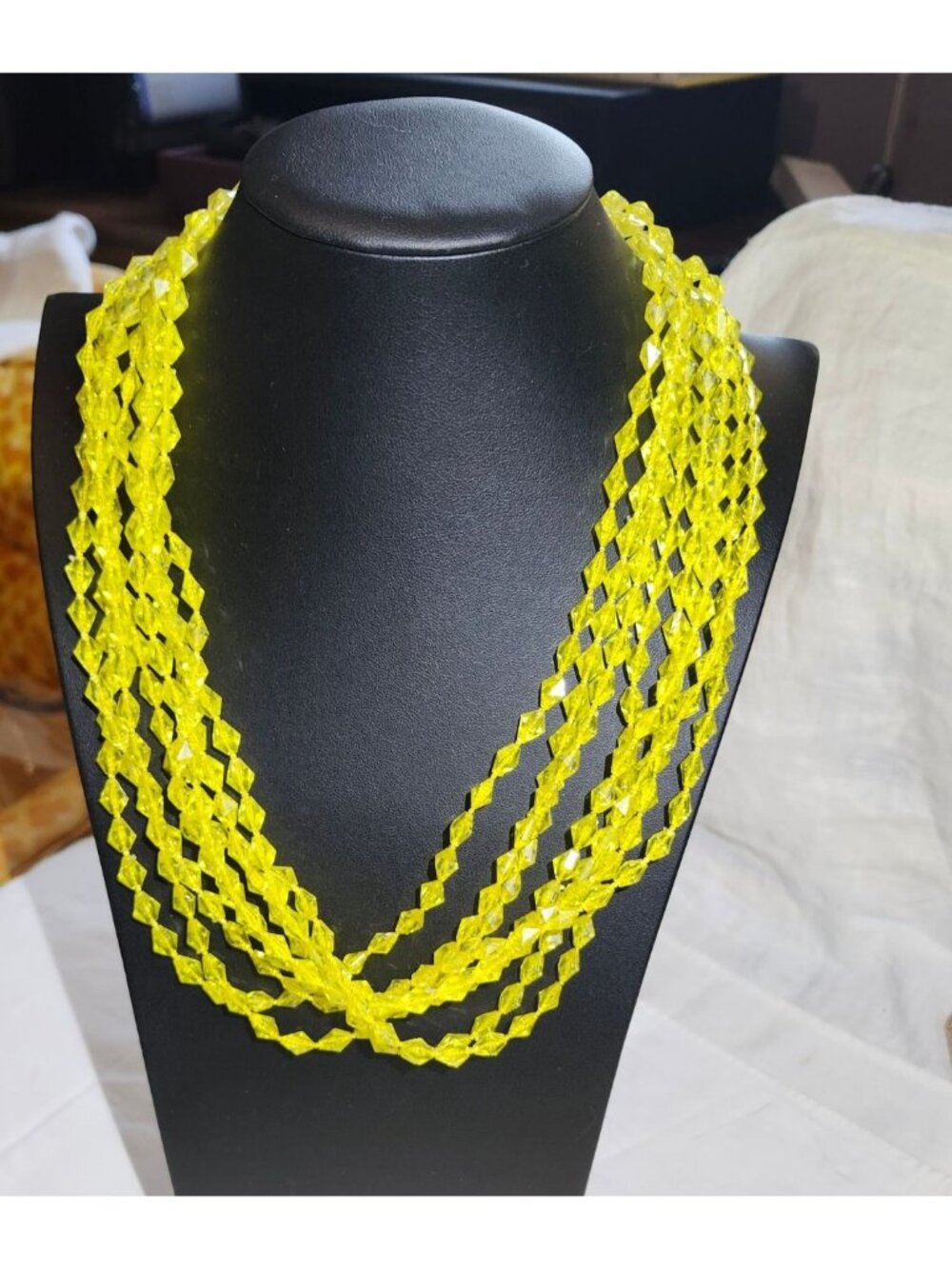 Vintage 1960s Bright Yellow Multi-Strand Acrylic Beaded Necklace Pop Art